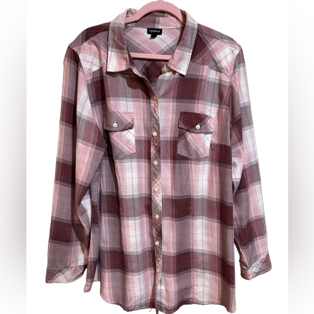 Torrid pink white plaid top women’s size 2X - Picture 1 of 5